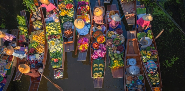 Damnoen Saduak Sælgere På Både Ovenfra