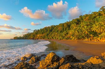 Costa Rica Osa Peninsula Corcovado National Park Pacific Coastline And Tropical Rainforest At Sunset
