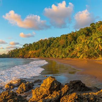Costa Rica Osa Peninsula Corcovado National Park Pacific Coastline And Tropical Rainforest At Sunset