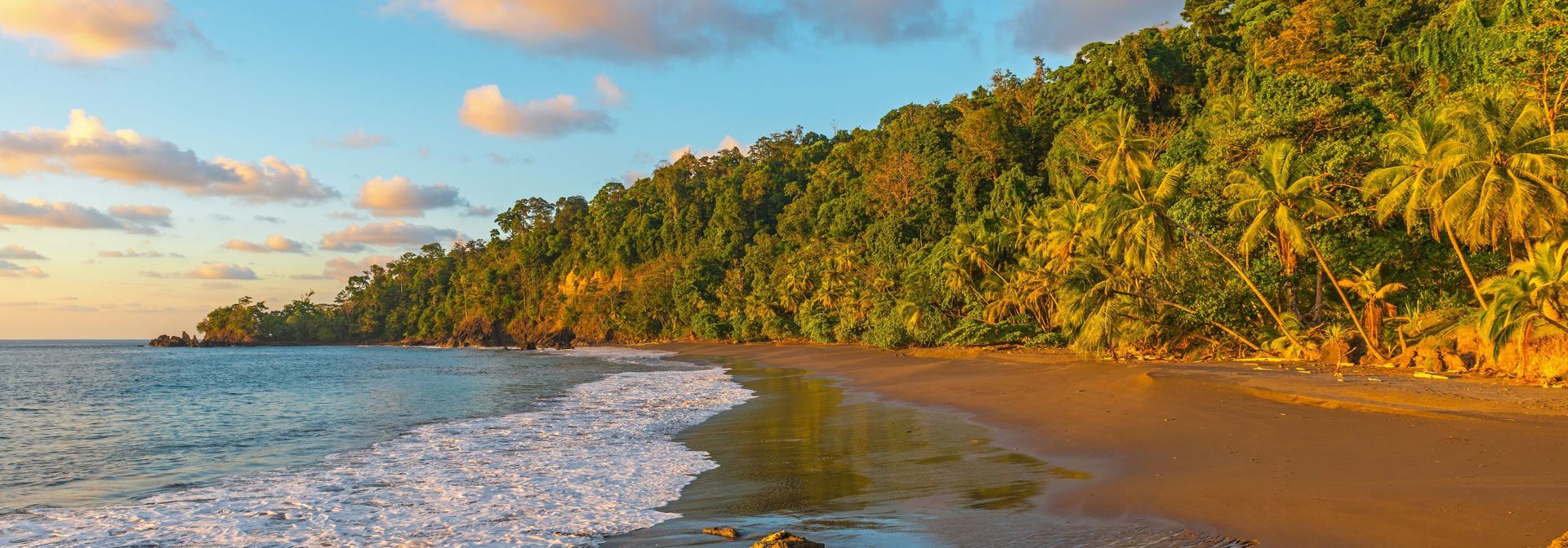 Costa Rica Osa Peninsula Corcovado National Park Pacific Coastline And Tropical Rainforest At Sunset