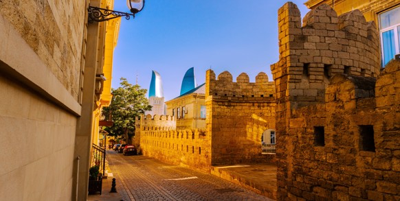 Azerbaijan Baku Old Town Flame Towers Background