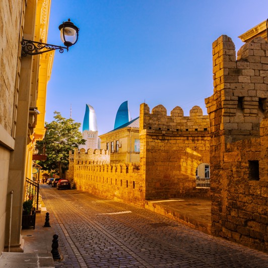 Azerbaijan Baku Old Town Flame Towers Background