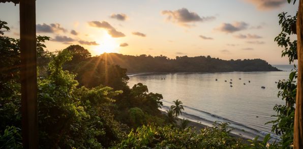 Costa Rica Drake Bay Golden Evening Light Over Pacific Coastline